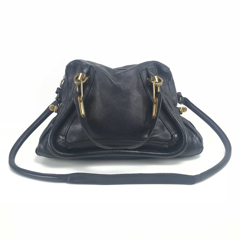 Chloe Paraty Medium Black Pebbled Leather Satchel